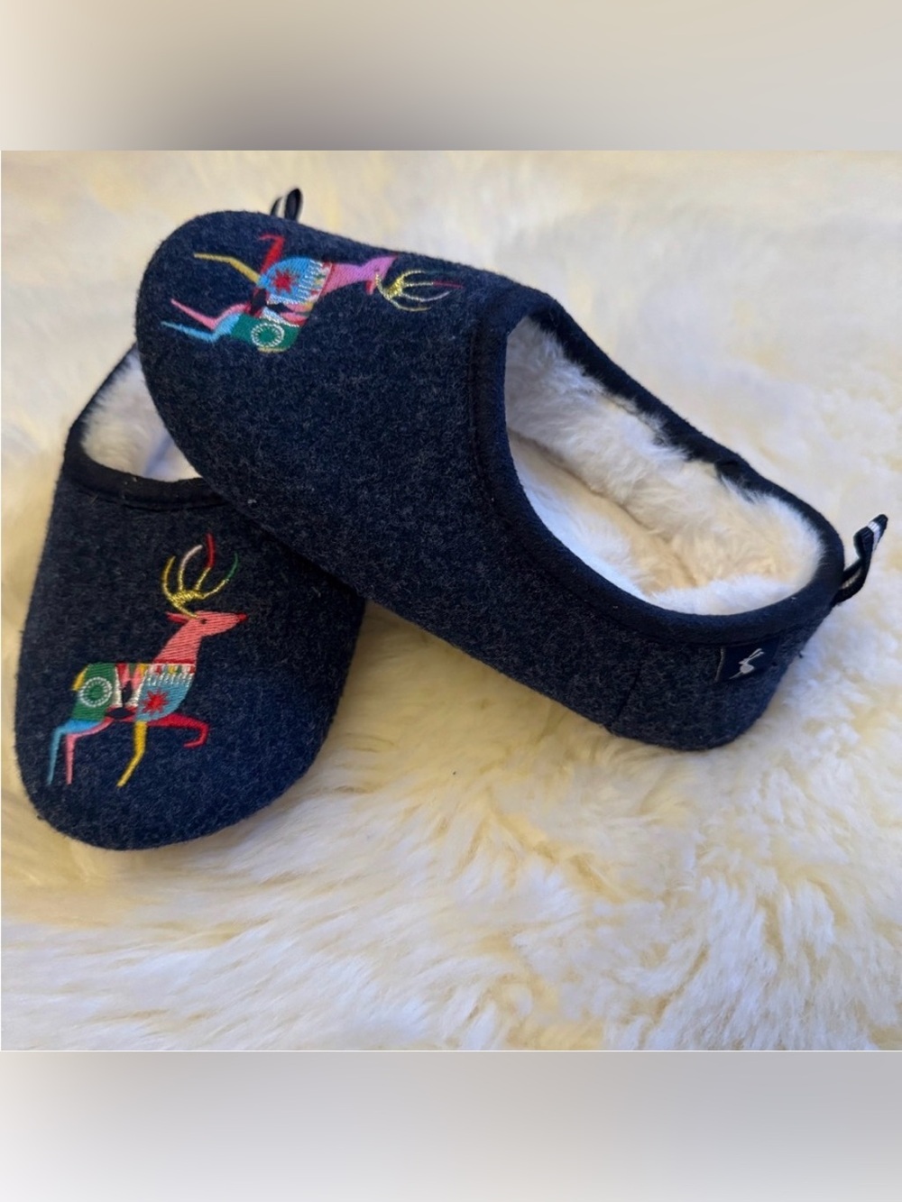 JOULES - Kids Slippers Embroidered Woodland  Deer Motif 🦌✨ Size S (11-12)